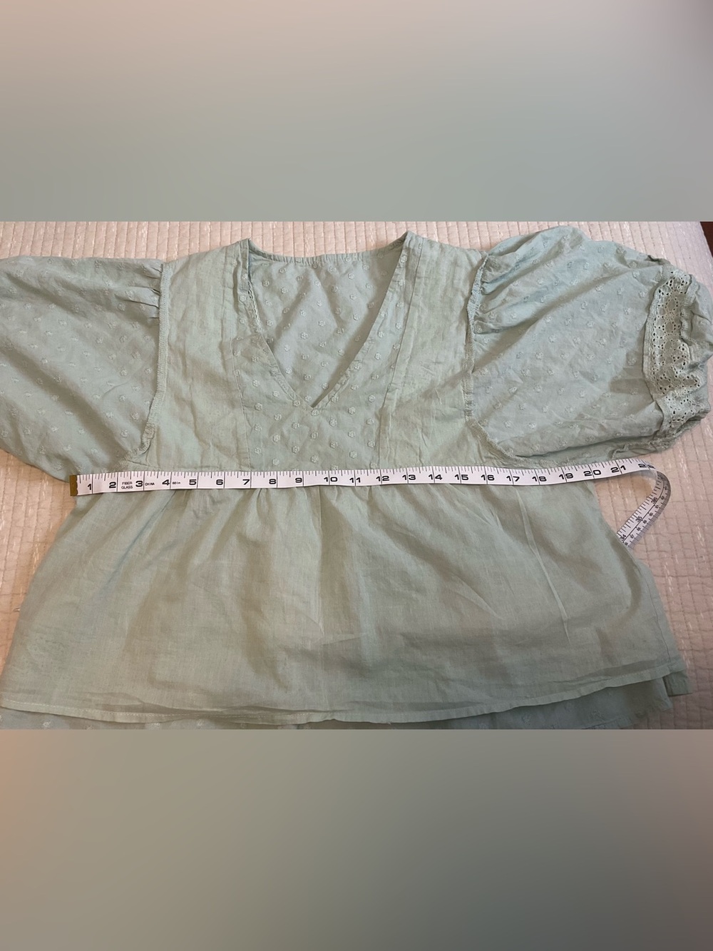 In Loom 100% Cotton Sage Green Swiss Dot Lace Trim Babydoll Blouse Size M - Picture 6 of 9